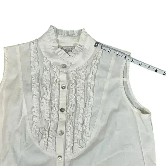 SANDRO Size Large White Drawstring Waist Ruffled Sleeveless Linen Blend Blouse - Picture 12 of 12